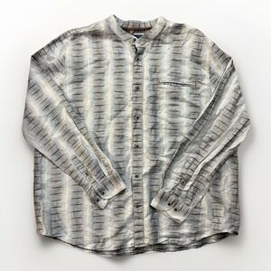 32 Bar Blues Men's Shirt XXL Striped Linen Blend Band Neck Long Sleeve Button Up